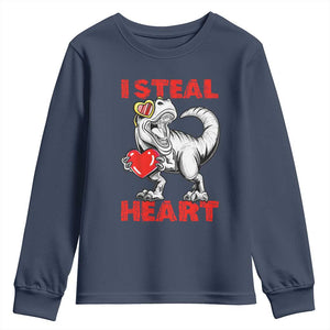 Valentine's Day Youth Sweatshirt Dinosaur I Steal Hearts Kid Boy Men Lover TS09 Navy Print Your Wear