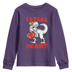 Valentine's Day Youth Sweatshirt Dinosaur I Steal Hearts Kid Boy Men Lover TS09 Purple Print Your Wear