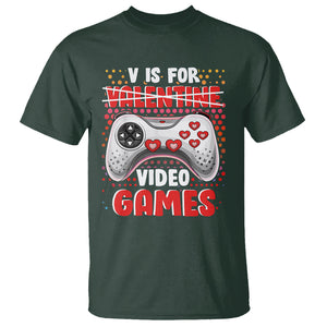 Valentine's Day T Shirt V Is For Video Games Funny Gamer Anti Romantic TS09 Dark Forest Green Printyourwear