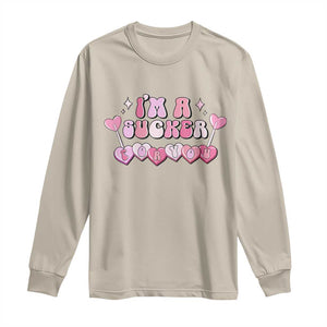 Valentine's Day Long Sleeve Shirt I'm A Sucker For You Heart Candy Lollipop TS09 Sand Print Your Wear