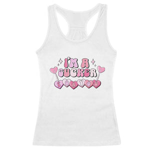 Valentine's Day Racerback Tank Top I'm A Sucker For You Heart Candy Lollipop TS09 White Print Your Wear