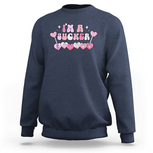 Valentine's Day Sweatshirt I'm A Sucker For You Heart Candy Lollipop TS09 Navy Printyourwear