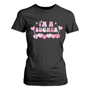 Valentine's Day T Shirt For Women I'm A Sucker For You Heart Candy Lollipop TS09 Black Print Your Wear