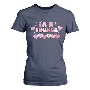 Valentine's Day T Shirt For Women I'm A Sucker For You Heart Candy Lollipop TS09 Navy Print Your Wear