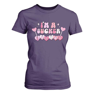 Valentine's Day T Shirt For Women I'm A Sucker For You Heart Candy Lollipop TS09 Purple Print Your Wear