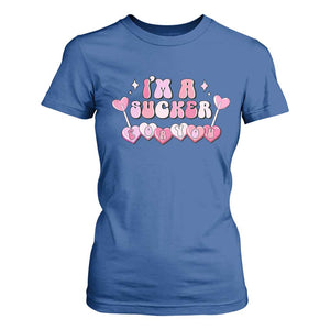 Valentine's Day T Shirt For Women I'm A Sucker For You Heart Candy Lollipop TS09 Royal Blue Print Your Wear