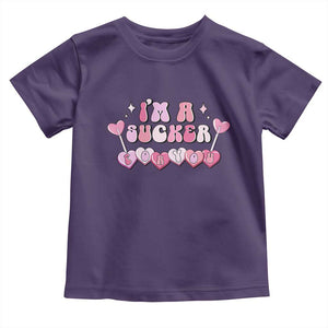 Valentine's Day Toddler T Shirt I'm A Sucker For You Heart Candy Lollipop TS09 Purple Print Your Wear