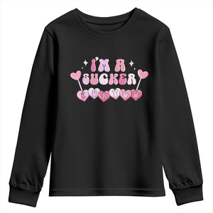 Valentine's Day Youth Sweatshirt I'm A Sucker For You Heart Candy Lollipop TS09 Black Print Your Wear