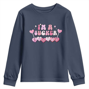 Valentine's Day Youth Sweatshirt I'm A Sucker For You Heart Candy Lollipop TS09 Navy Print Your Wear