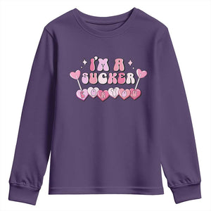 Valentine's Day Youth Sweatshirt I'm A Sucker For You Heart Candy Lollipop TS09 Purple Print Your Wear