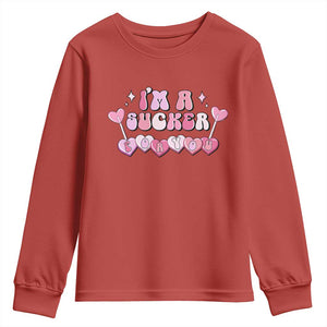 Valentine's Day Youth Sweatshirt I'm A Sucker For You Heart Candy Lollipop TS09 Red Print Your Wear