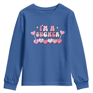 Valentine's Day Youth Sweatshirt I'm A Sucker For You Heart Candy Lollipop TS09 Royal Blue Print Your Wear