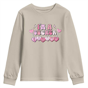 Valentine's Day Youth Sweatshirt I'm A Sucker For You Heart Candy Lollipop TS09 Sand Print Your Wear