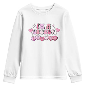 Valentine's Day Youth Sweatshirt I'm A Sucker For You Heart Candy Lollipop TS09 White Print Your Wear