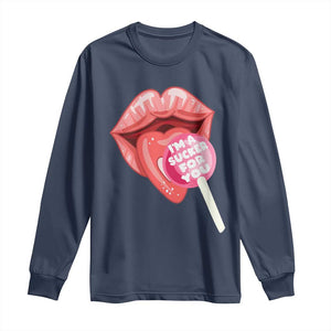 Valentine's Day Long Sleeve Shirt I'm A Sucker For You Candy Pop Lollipop TS09 Navy Print Your Wear