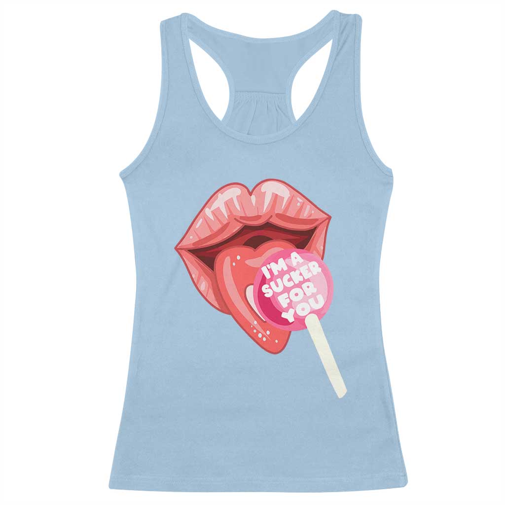 Valentine's Day Racerback Tank Top I'm A Sucker For You Candy Pop Lollipop TS09 Light Blue Print Your Wear