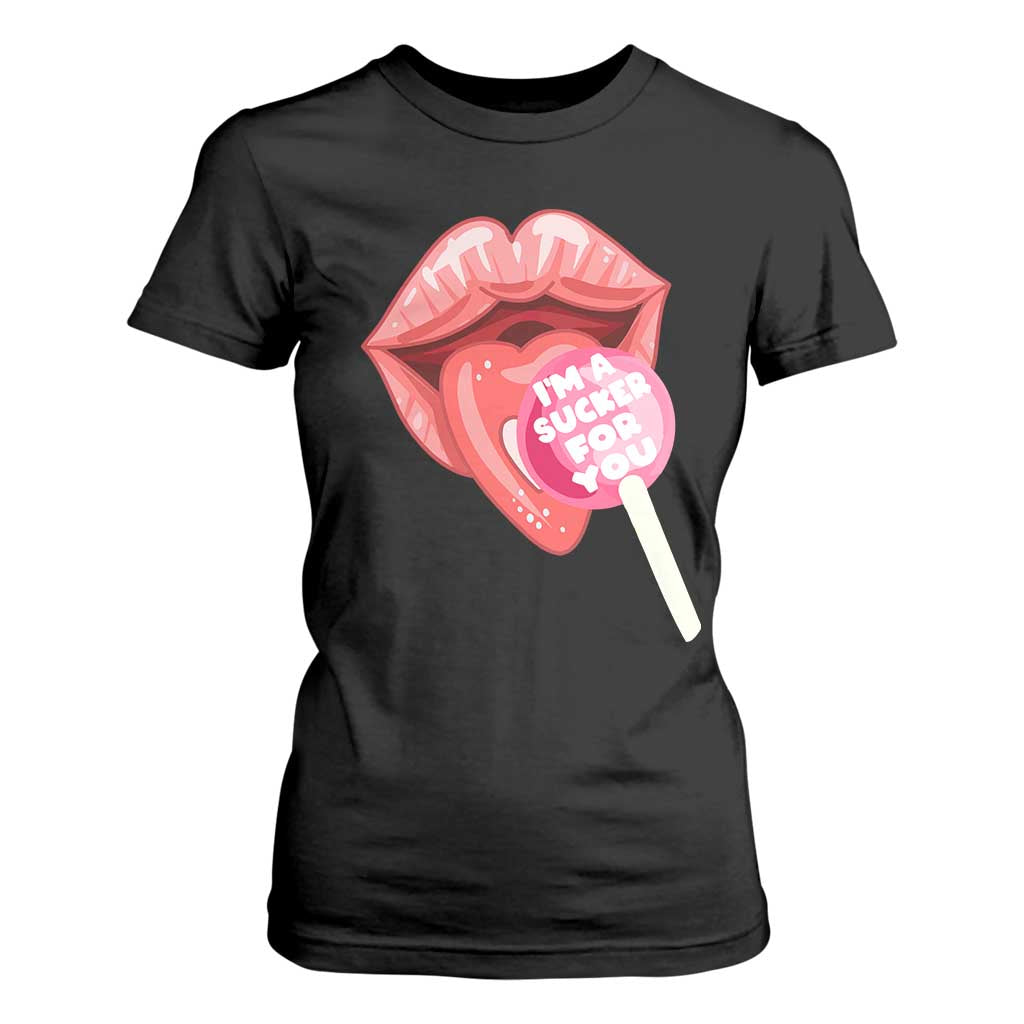 Valentine's Day T Shirt For Women I'm A Sucker For You Candy Pop Lollipop TS09 Black Print Your Wear