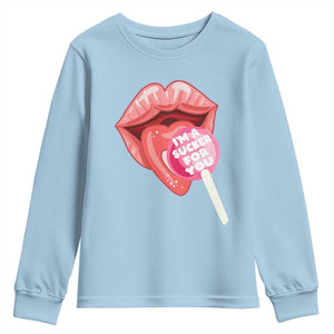 Valentine's Day Youth Sweatshirt I'm A Sucker For You Candy Pop Lollipop TS09 Light Blue Print Your Wear