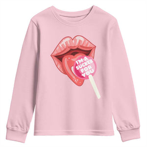 Valentine's Day Youth Sweatshirt I'm A Sucker For You Candy Pop Lollipop TS09 Light Pink Print Your Wear