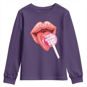 Valentine's Day Youth Sweatshirt I'm A Sucker For You Candy Pop Lollipop TS09 Purple Print Your Wear