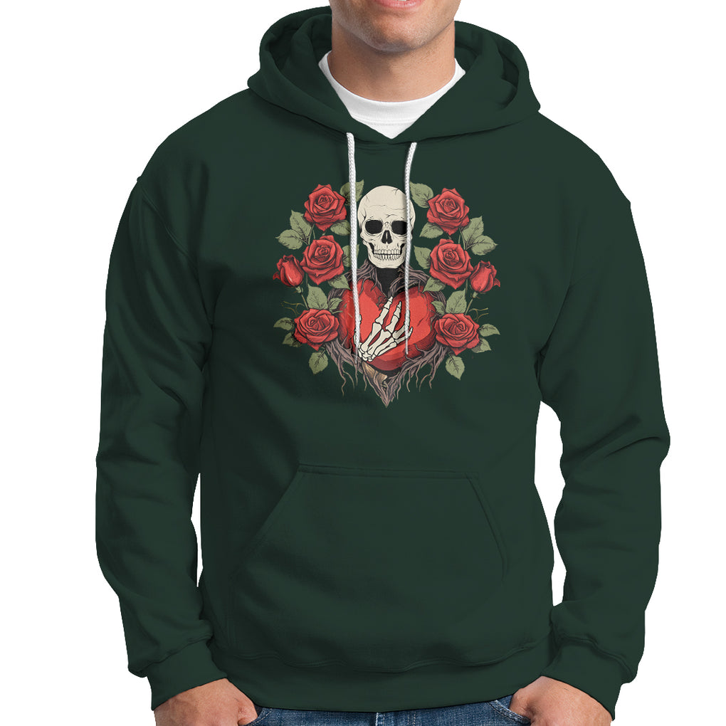 Valentine's Day Hoodie Skeleton Hand Heart Sign Red Rose Flower Gothic TS09 Dark Forest Green Printyourwear