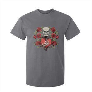 Valentine's Day T Shirt For Kid Skeleton Hand Heart Sign Red Rose Flower Gothic TS09 Charcoal Print Your Wear