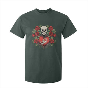 Valentine's Day T Shirt For Kid Skeleton Hand Heart Sign Red Rose Flower Gothic TS09 Dark Forest Green Print Your Wear