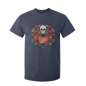 Valentine's Day T Shirt For Kid Skeleton Hand Heart Sign Red Rose Flower Gothic TS09 Navy Print Your Wear