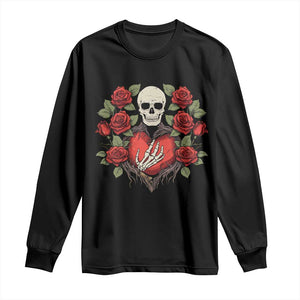 Valentine's Day Long Sleeve Shirt Skeleton Hand Heart Sign Red Rose Flower Gothic TS09 Black Print Your Wear