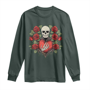 Valentine's Day Long Sleeve Shirt Skeleton Hand Heart Sign Red Rose Flower Gothic TS09 Dark Forest Green Print Your Wear