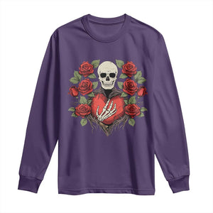 Valentine's Day Long Sleeve Shirt Skeleton Hand Heart Sign Red Rose Flower Gothic TS09 Purple Print Your Wear