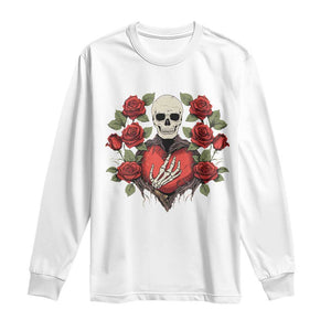 Valentine's Day Long Sleeve Shirt Skeleton Hand Heart Sign Red Rose Flower Gothic TS09 White Print Your Wear