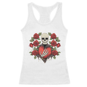 Valentine's Day Racerback Tank Top Skeleton Hand Heart Sign Red Rose Flower Gothic TS09 White Print Your Wear