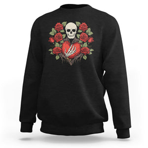 Valentine's Day Sweatshirt Skeleton Hand Heart Sign Red Rose Flower Gothic TS09 Black Printyourwear