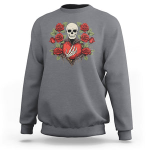 Valentine's Day Sweatshirt Skeleton Hand Heart Sign Red Rose Flower Gothic TS09 Charcoal Printyourwear