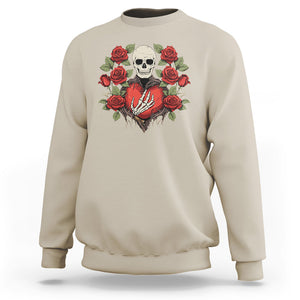 Valentine's Day Sweatshirt Skeleton Hand Heart Sign Red Rose Flower Gothic TS09 Sand Printyourwear