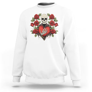 Valentine's Day Sweatshirt Skeleton Hand Heart Sign Red Rose Flower Gothic TS09 White Printyourwear