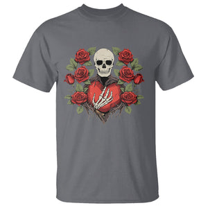 Valentine's Day T Shirt Skeleton Hand Heart Sign Red Rose Flower Gothic TS09 Charcoal Printyourwear