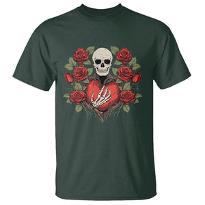 Valentine's Day T Shirt Skeleton Hand Heart Sign Red Rose Flower Gothic TS09 Dark Forest Green Printyourwear