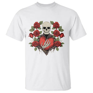 Valentine's Day T Shirt Skeleton Hand Heart Sign Red Rose Flower Gothic TS09 White Printyourwear