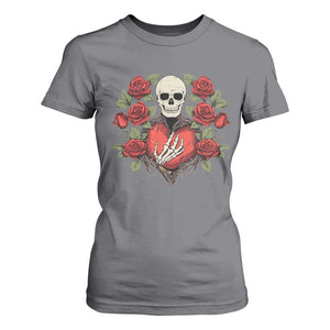 Valentine's Day T Shirt For Women Skeleton Hand Heart Sign Red Rose Flower Gothic TS09 Charcoal Print Your Wear