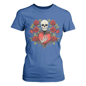 Valentine's Day T Shirt For Women Skeleton Hand Heart Sign Red Rose Flower Gothic TS09 Royal Blue Print Your Wear