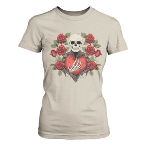 Valentine's Day T Shirt For Women Skeleton Hand Heart Sign Red Rose Flower Gothic TS09 Sand Print Your Wear