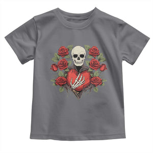 Valentine's Day Toddler T Shirt Skeleton Hand Heart Sign Red Rose Flower Gothic TS09 Charcoal Print Your Wear