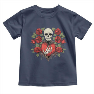 Valentine's Day Toddler T Shirt Skeleton Hand Heart Sign Red Rose Flower Gothic TS09 Navy Print Your Wear