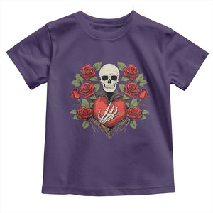 Valentine's Day Toddler T Shirt Skeleton Hand Heart Sign Red Rose Flower Gothic TS09 Purple Print Your Wear