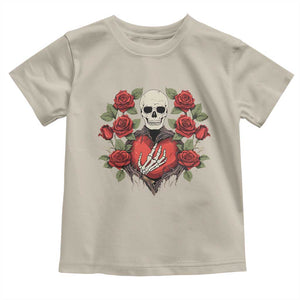 Valentine's Day Toddler T Shirt Skeleton Hand Heart Sign Red Rose Flower Gothic TS09 Sand Print Your Wear