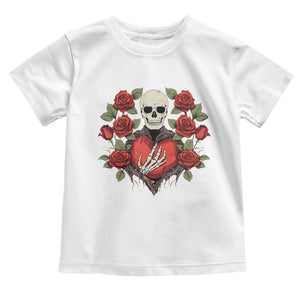 Valentine's Day Toddler T Shirt Skeleton Hand Heart Sign Red Rose Flower Gothic TS09 White Print Your Wear