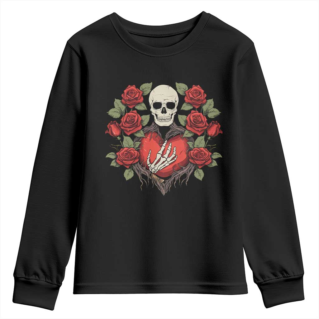 Valentine's Day Youth Sweatshirt Skeleton Hand Heart Sign Red Rose Flower Gothic TS09 Black Print Your Wear