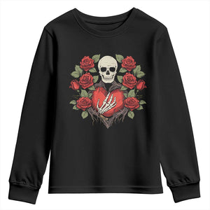 Valentine's Day Youth Sweatshirt Skeleton Hand Heart Sign Red Rose Flower Gothic TS09 Black Print Your Wear